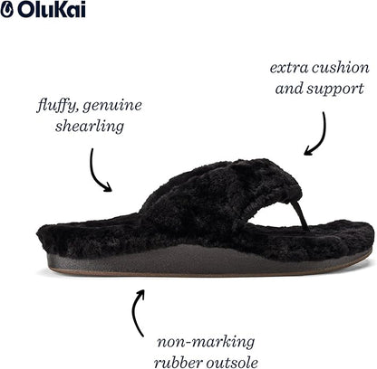 OLUKAI Kipe'a Heu Women's Sandal Slippers, Soft & Comfortable Shearling-Wrapped Straps, Durable Rubber Outsoles for All-Day Wear, Causal & Cute Everyday Style