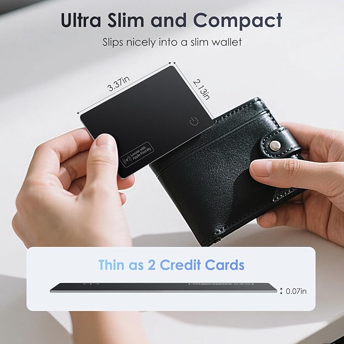 Wallet Tracker Card Air-Tag (iOS Only) - Work with Apple Find My, Bluetooth Tracker Smart Tracking Card Wallet Finder, 0.07in Slim, IP68 Waterproof, Item Locator for Luggage Tags, Passports, Purse