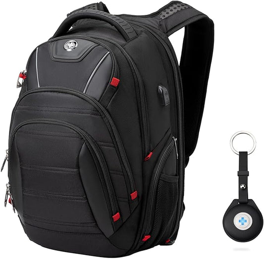 Swissdigital Design Travel Backpack for men with Apple Find My, TSA Friendly USB Charging RFID Protection Business Backpack Fits 15.6" Laptops Black | J149508F-BR