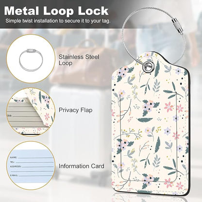 2Pack Luggage Tags for Suitcases, Cute Unique Pu Leather Cruise Luggage Tag with Privacy Cover ID Label Address Card and Metal Ring Suitable for Women Men Kids Travel Bag Beige Pink Crushed