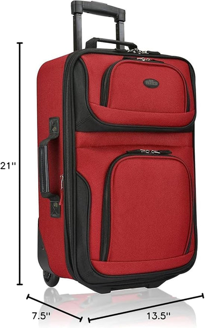 U.S. Traveler Rio Lightweight Softside Rolling Carry-on Suitcase, 2-Wheel Single, Red