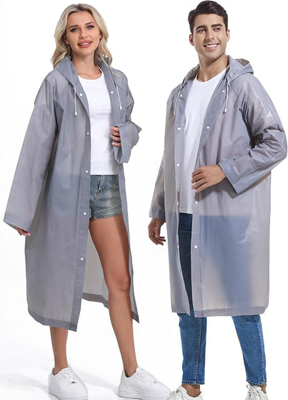 2-Pack Reusable Rain Ponchos for Adults, HOOMBOOM Raincoats Emergency for Women/Men with Drawstring and Sleeves