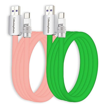 chubbycable Couple Chubby 2-Pack 120W USB C Cable Extra Thick Silicone Fast Charging Cable Compatible with iPhone 17-15 Series iPad Galaxy Series, Pink+Green, USB-A to Type-C, 8.2FT
