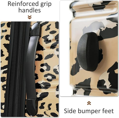 Merax Luggage Sets 3 Piece, Hardside Expandable Suitcase Set with Spinner Wheels, Lightweight Leopard Luggage 20+24+28 IN,Leopard Brown