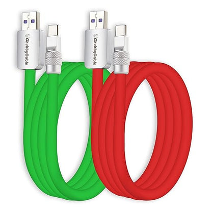 chubbycable Couple Chubby 2-Pack 120W USB C Cable Extra Thick Silicone Fast Charging Cable Compatible with iPhone 17-15 Series iPad Galaxy Series, Green+Red, USB-A to Type-C, 9.8FT