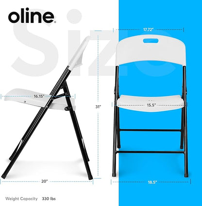 Oline Folding Chair, Indoor Outdoor Plastic Commercial Stackable Foldable Guest Chairs for Events Office Wedding Party Picnic Kitchen Dining, 350lb Capacity (White, 2 Pack)