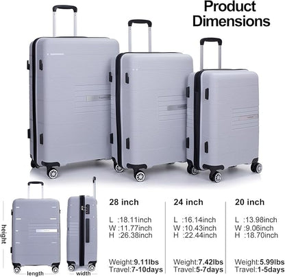 Travelhouse Luggage Sets, Expandable Hardside Suitcases 24in/28in, Carry on 20in,3 Piece Set Travel Luggages Clearance with Double Spinner Wheels TSA Lock Lightweight (Silver-1206)