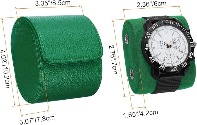 HARFINGTON Watch Roll Travel Case Single Slot Portable Leather Watch Case for Men and Women, Watches Storage Organizer with Removable Pillow for Traveling, Display, Textured Green