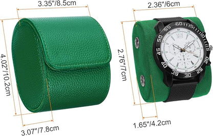 HARFINGTON Watch Roll Travel Case Single Slot Portable Leather Watch Case for Men and Women, Watches Storage Organizer with Removable Pillow for Traveling, Display, Textured Green