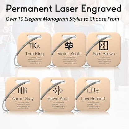 Personalized Luggage Tags for Suitcases - Stainless Steel Custom Luggage Tags for Backpacks & Bags, Sturdy, Waterproof & Heavy Duty (Rose Gold/Square)