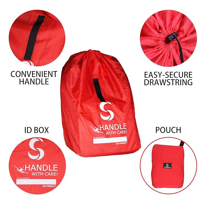Car Seat Travel Bag for Airplane - Fits Convertible Car Seats, Infant carriers & Booster Seats, Red Upgrade (Red Upgrade)