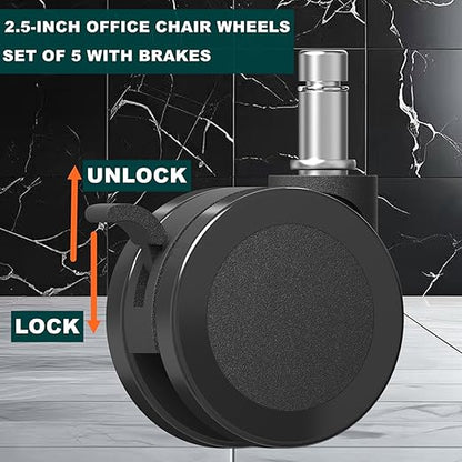 Office Chair Wheels with Brakes, 2.36"(60mm) Locking Chair Caster Replacement for Carpet and Hardwood Floors, Rolling Stool Casters (Set of 5)