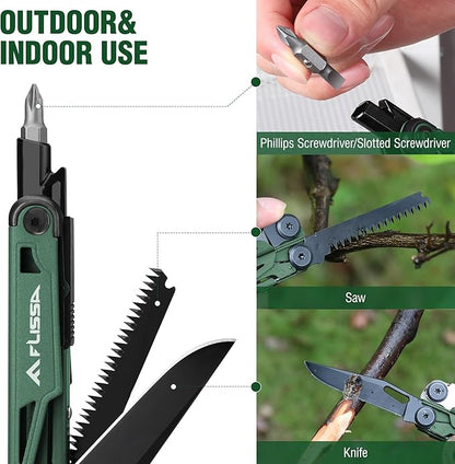 FLISSA Multitool, 15-in-1 Multi Tool Pocket Knife with Sheath, Stainless Steel EDC Multitool Pliers for Men, All-in-One Tools for Camping, Fishing, Survival – Ideal Christmas Gift for Man