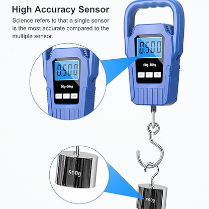 Digital Fish Scale Hanging Scale Fishing Scale,110lb/50kg Luggage Scale,Upgrade Large Handle & Backlit LCD Display, Electronic Balance Digital Fishing Postal Scale,Blue,Fishing Gifts for Men