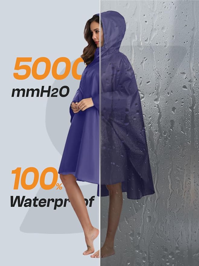 SaphiRose Unisex Rain Poncho Waterproof Raincoat Hooded for Adults Women with Pockets