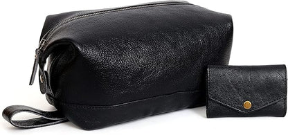 cuero Leather Brown Dopp Kit Unisex Travel Toiletry Cosmetic Pouch Shaving Kit Men Women (black)