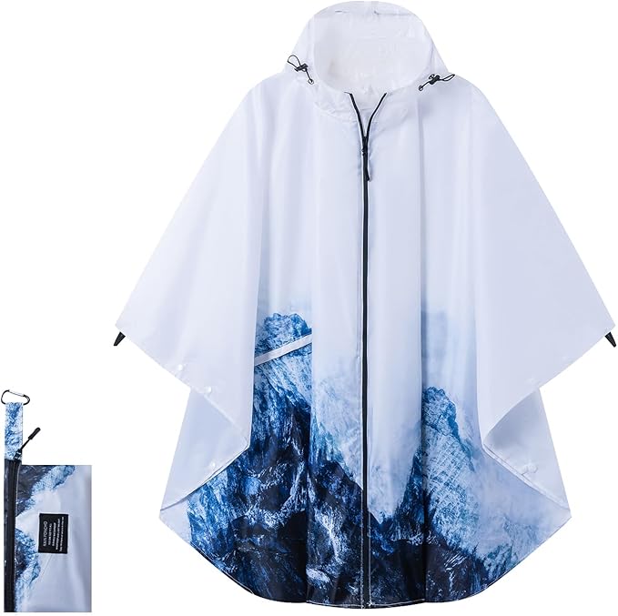 Hooded Rain Ponchos for Adult - Rain Coat and Rain Jacket with Waterproof Pocket and Zipper