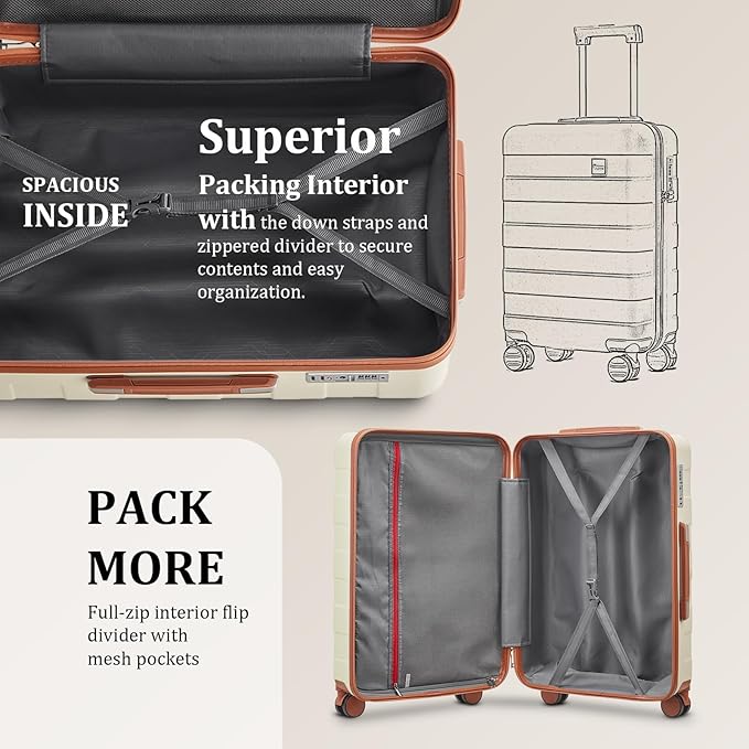 imiomo Hard Shell Luggage Sets 5 Piece for Women, Lightweight Hardside Rolling Suitcase Set with Spinner Wheels and TSA Lock, RoseGold