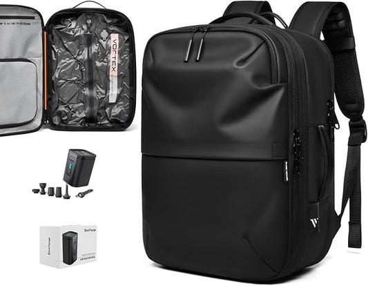 Vortex Vacuum Seal Travel Backpack 45L Expandable Air Compression System Water Resistant Carry-On Suitcase Luggage Black AERO Lite - Vacuum Pump Included