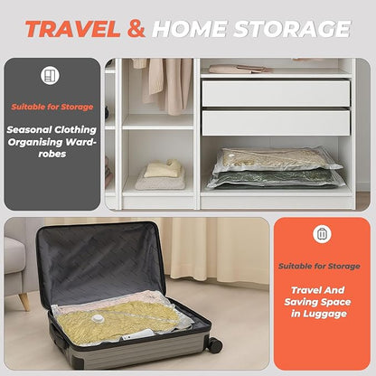 Vacuum Seal Bags for Clothing with Rechargeable Cordless Pump, 12 Pack Compression Packing Bags, Space Saver Storage for Seasonal Clothes Bedding Blanket Pillows Comforters Luggage Travel