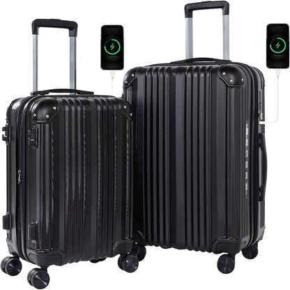 OUZZO Luggage Sets 2 Piece Expandable 20/24 Inch Suitcase with Double Spinner Wheels Lightweight ABS+PC Hardshell Travel Suitcase Sets with TSA Lock USB Port Business & Family Trips