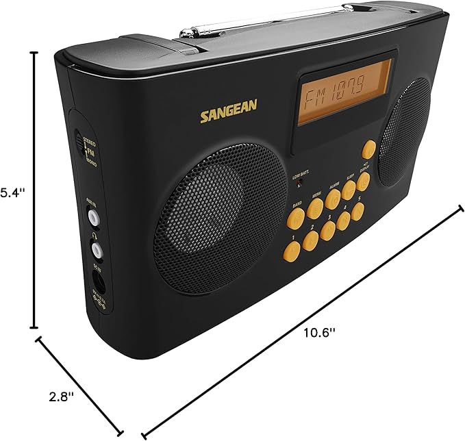 Sangean PR-D17 AM/FM-RDS Portable Radio Specially Designed for The Visually Impaired with Helpful Guided Voice Prompts, high Contrast Large Yellow Controls with Raised Symbols