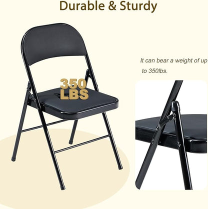 Black Folding Chairs 50 Pack with Padded Cushion and Back, Foldable Outdoor Chairs with 330-LBS Capacity, Portable Heavy Duty Metal Frame Commercial Seat for Party Kitchen Dinning Events Wedding