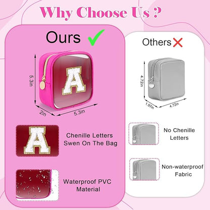 Personalized Initial Letter Clear Preppy Makeup Bag,Mini Nylon Chenille Letter Cosmetic Bag Cute Zipper Pouch Coin Purse for Teen Girls,Portable TSA Approved Travel Essentials Bag Gift for Women,Z