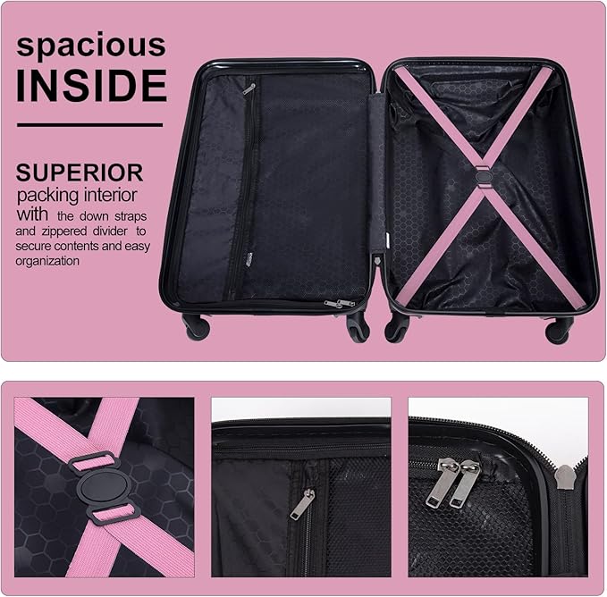 Travelhouse Luggage Sets, Expandable Hardside Suitcases 24in/28in, Carry on 20in,3 Piece Set Travel Luggages Clearance with Double Spinner Wheels TSA Lock Lightweight (2085-Pink)