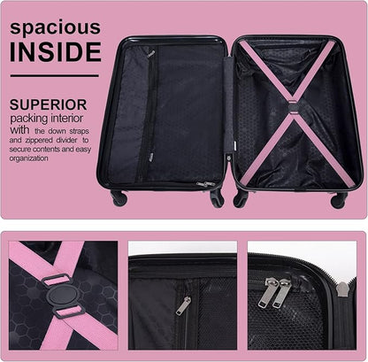Travelhouse Luggage Sets, Expandable Hardside Suitcases 24in/28in, Carry on 20in,3 Piece Set Travel Luggages Clearance with Double Spinner Wheels TSA Lock Lightweight (2085-Pink)