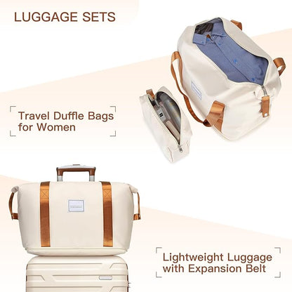 Merax 6 Piece Luggage Set, ABS Hardside Expandable Suitcases with Spinner Wheels TSA Lock, Travel Carry On Suitcase Set, Cream