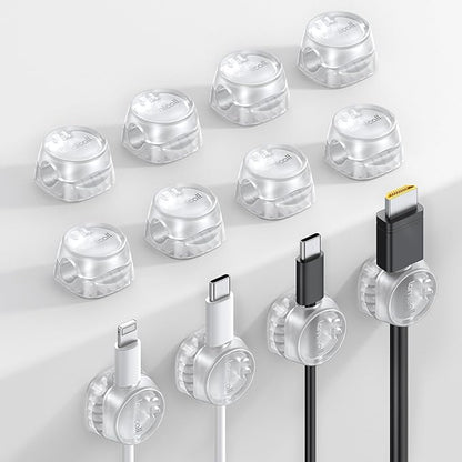 12Pack Cord Organizer [1s Lock] Spring Cable Holder Clips - Lamicall Desk Cord Management Clips, [Smooth Adjustable] Phone Charger Cable, Adhesive Wire Keeper for Nightstand Wall Car Office
