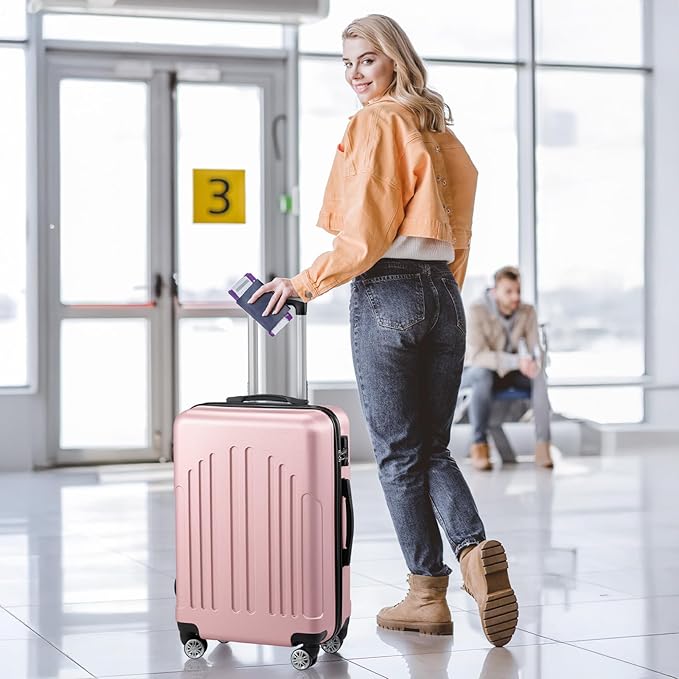 Karl home 28 Inch Check-in Luggage with Spinner Wheels, ABS Hardshell Checked Suitcase with TSA Lock, Durable Large Suitcase Rolling Luggage for Men Women, Pink