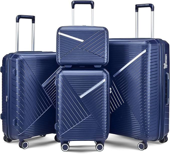 Merax Luggage 4 Piece Set Hardside Expandable Suitcase Set with Case,Travel Luggagewith Spinner Wheels,Airplane Approved Carry On Luggage Sets,Navy Blue1,14/20/24/28