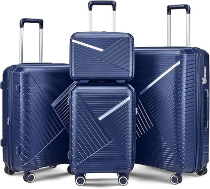 Merax Luggage 4 Piece Set Hardside Expandable Suitcase Set with Case,Travel Luggagewith Spinner Wheels,Airplane Approved Carry On Luggage Sets,Navy Blue1,14/20/24/28