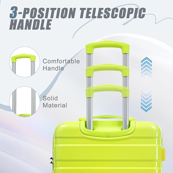 Campfun 3 Piece Luggage Sets, PC Gradient Color Suitcase Set with Double Spinner Wheels, Durable Carry On Luggage with Combination Lock, 20/24/28 inch, Green+Yellow