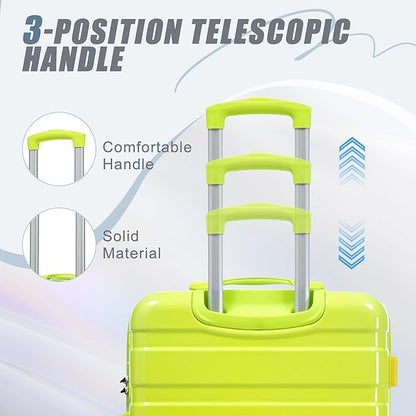 Campfun 3 Piece Luggage Sets, PC Gradient Color Suitcase Set with Double Spinner Wheels, Durable Carry On Luggage with Combination Lock, 20/24/28 inch, Green+Yellow