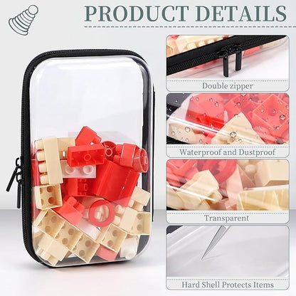 3 Pack Clear Hard Shell Zipper Case, Clear Zipper Pouches Waterproof Makeup Organizer & Travel Toiletry Bag, Plastic Pouch for Travel Office Storage, Home, Black Small Size