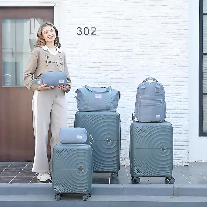 LARVENDER Luggage Sets 5 Piece, PP Hardshell Suitcase Set, Carry on Luggage Set, Expandable Travel Luggage Set with TSA Lock, Large Suitcase with Spinner Wheels for Women Men(GREY/20/24/28/DB/TB)