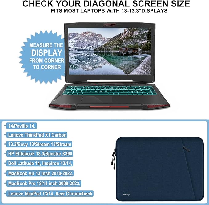 Laptop Sleeve Case 13.3 inch, Shockproof Protective Computer Cover with Accessories Pocket, Laptop Bag Compatible with MacBook Air/Pro 13-13.3 inch, Compatible for MacBook Pro 14 inch, DarkBlue