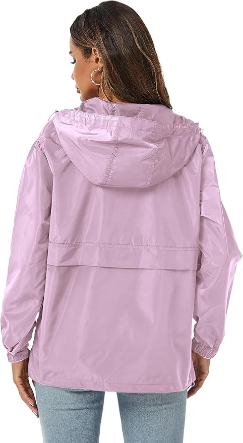 Avoogue Womens Rain Jacket with Hood,Pullover,Packable,Lightweight,Windbreaker,Waterproof,Breathable.