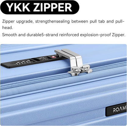 ROAMING 26-Inch Checked Luggage Expandable Front Opening Rolling Vacation Suitcase with Spinner Wheels and TSA Lock Cup Holder, PC Hard Shell Travel Trolley Case for Shout Business Trips Blue