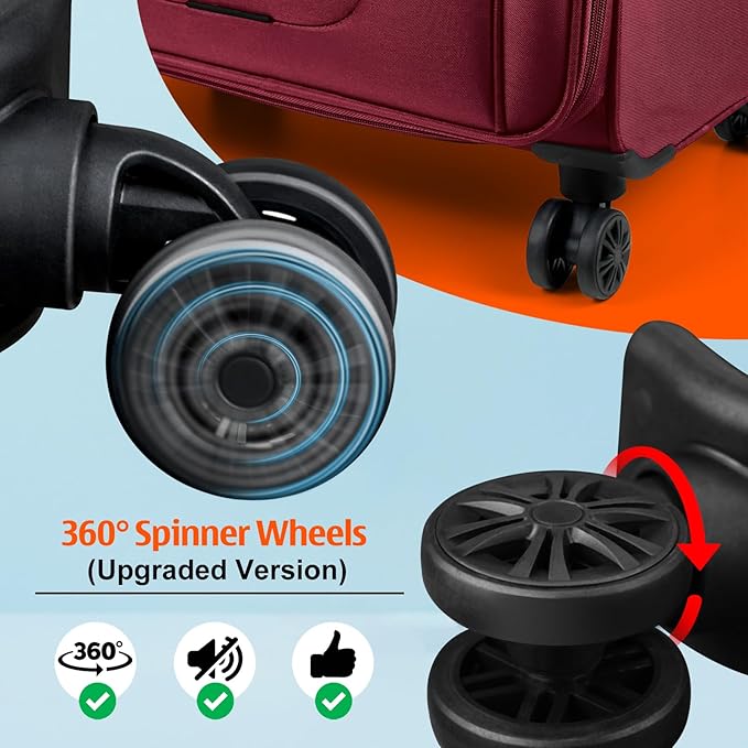 Verdi Softside Expandable Carry-On Luggage with Spinner Wheel USB Port Lightweight (Burgundy, 20-Inch Carry-On)