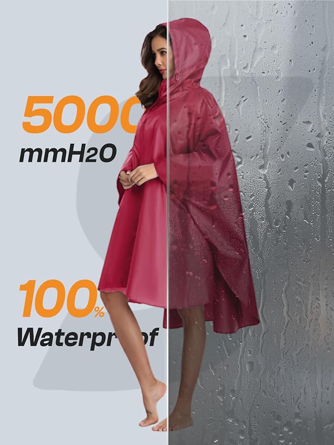 SaphiRose Unisex Rain Poncho Waterproof Raincoat Hooded for Adults Women with Pockets