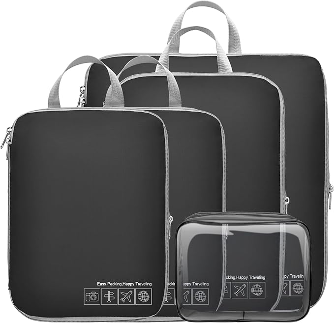 Cambond Compression Packing Cubes for Travel Women - Expandable Travel Bags Luggage Organizers Travel Essentials Compression Cubes for Travel Carry on Suitcases Organizer