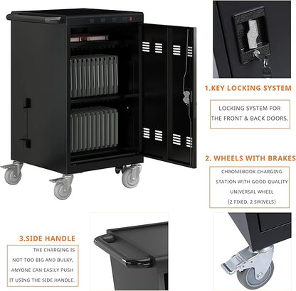 35-Bay 6Pack Mobile School Charging Cart Station for Chromebook, Tablet and Laptop Computer with Power Strip Included，Front & Back Access Locking Cabinet, Black