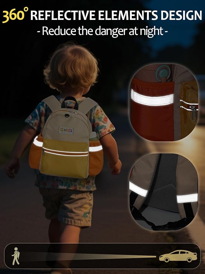 Toddler Backpack with Leash for Boys Girls Kids Kindergarten Nursery, 11” Baby Leash Backpack with Reflective, Toddler Bookbag with Anti-Lost Harness for Walking, Yellow