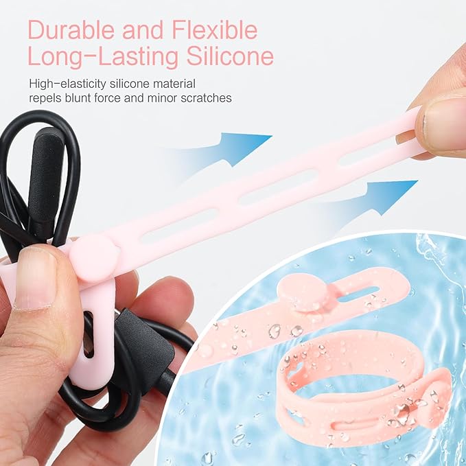 Donruby 24Pcs Silicone Cable Ties - Reusable & Washable with Locking Buckle Design, Adjustable Fastening Cable Straps, Multi-Purpose High Elasticity Cord Organizer (Pink)