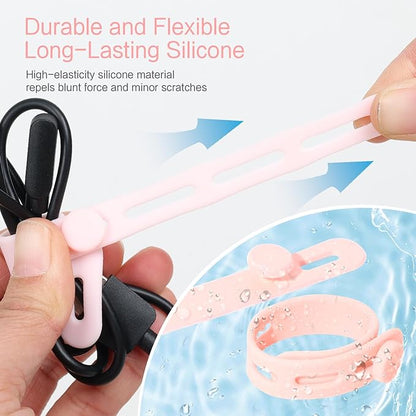 Donruby 24Pcs Silicone Cable Ties - Reusable & Washable with Locking Buckle Design, Adjustable Fastening Cable Straps, Multi-Purpose High Elasticity Cord Organizer (Pink)