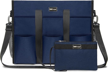 TOPDesign Utility Water Resistant Tote Bag with 22 Pockets, Top Zipper Closure & Thick Bottom Support, for Working Women